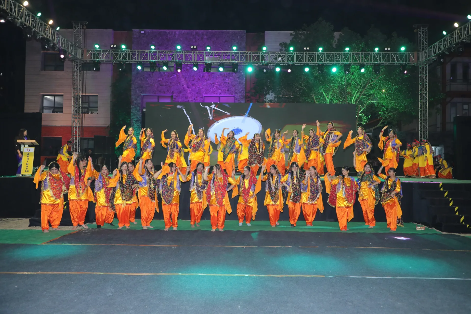 Senior students performing a traditional dance at Manaskriti School Faridabad