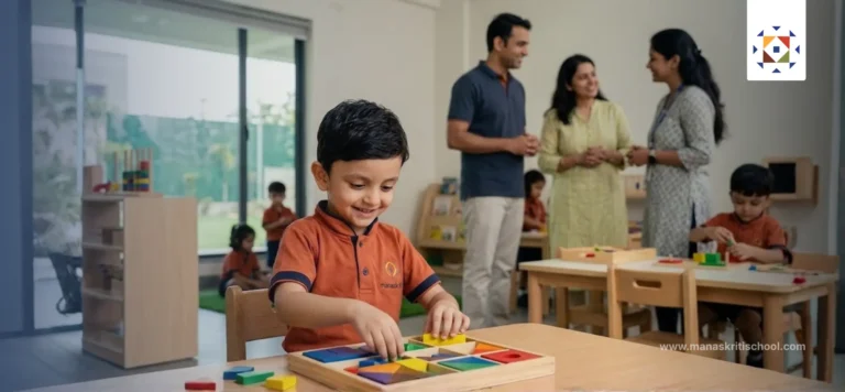Child exploring a classroom during a parent school visit